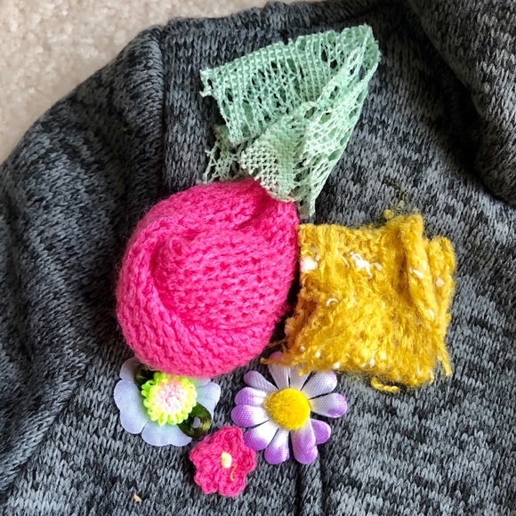 Little Mass Knit Fall Jacket with Flowers - Picture 3 of 5